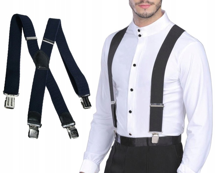 SZELKI do spodni MĘSKIE szerokie podwójne eleganckie czarne MOCNE