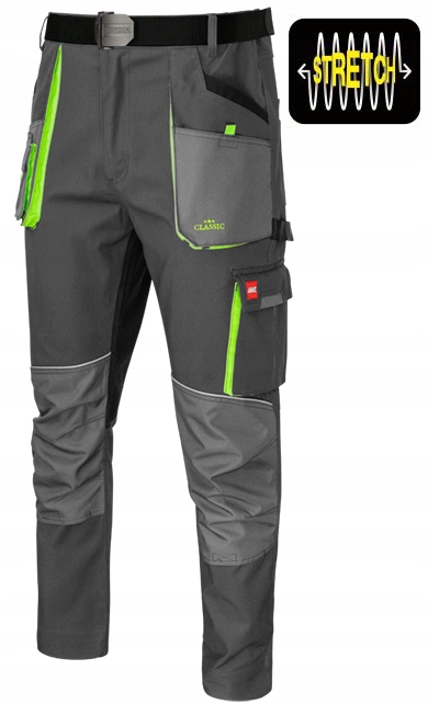 ELASTYCZNE SPODNIE ROBOCZE MĘSKIE WZMACNIANE DO PASA STRETCH SLIM