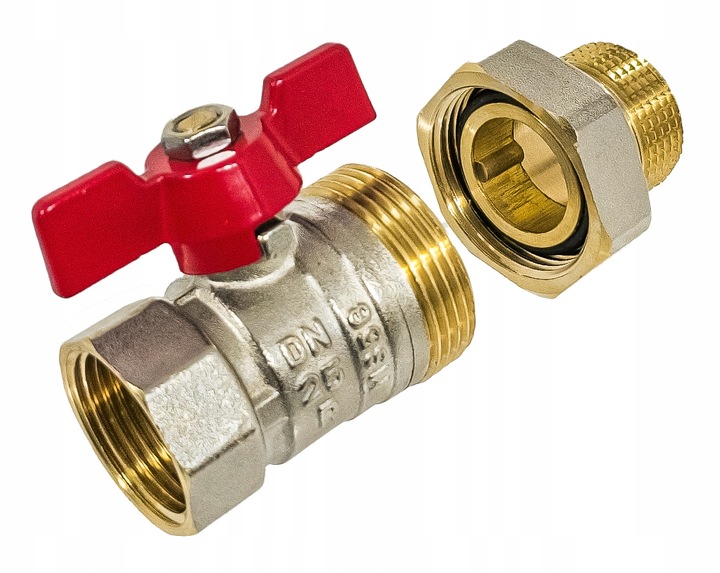 ZAWÓR KULOWY KUREK 1" DN25 MOSIĘŻNY ZE ŚRUBUNKIEM I DŁAWICĄ MOTYLEK