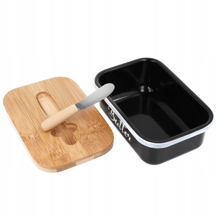 MASELNICZKA MASELNICA STAL NIERDZEWNA DREWNO CZARNY POJEMNIK NA MASŁO