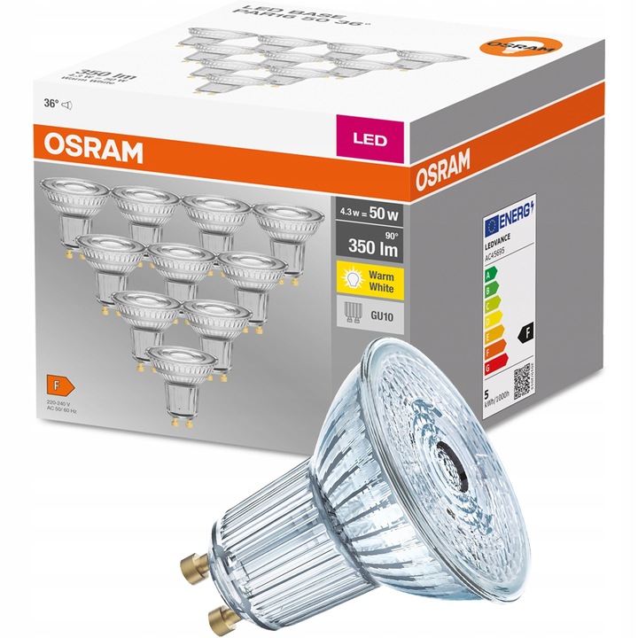 10PAK Żarówka LED GU10 4,3W = 50W 350lm 2700K Ciepła 36° OSRAM