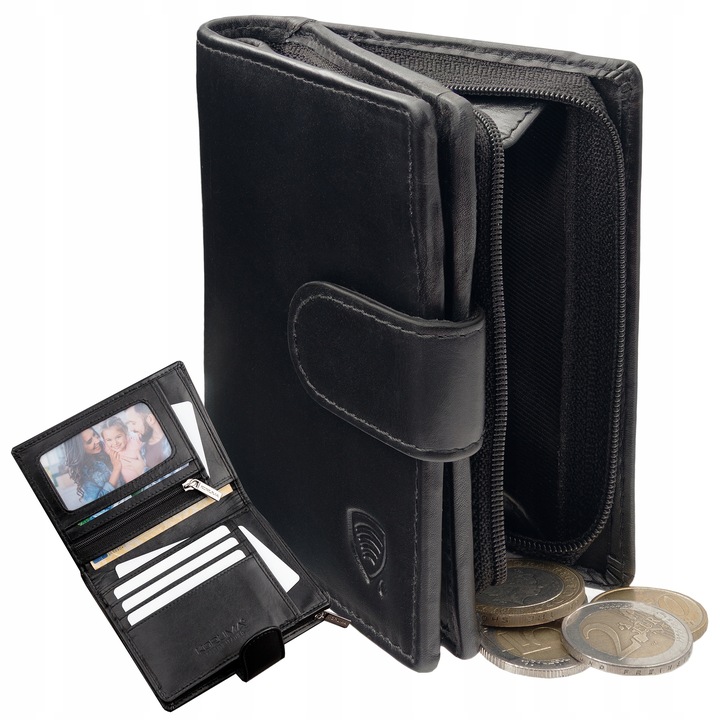 PIONOWY PORTFEL Męski Skórzany OCHRONA RFID Kieszeń Bilon Zamek /