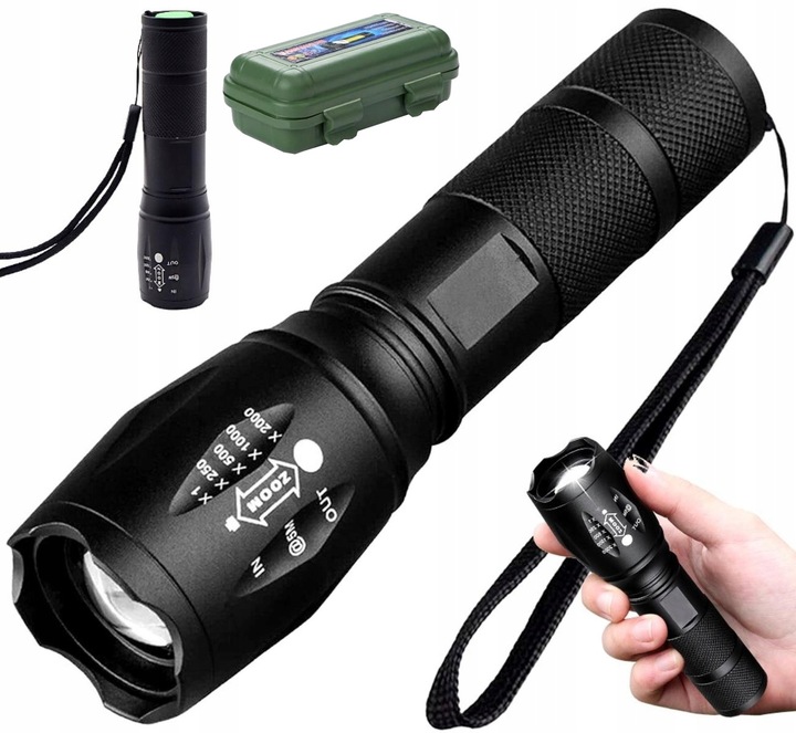 Mocna Latarka TAKTYCZNA LED Policyjna dioda ZOOM NA BIWAK SZPERACZ MEGA