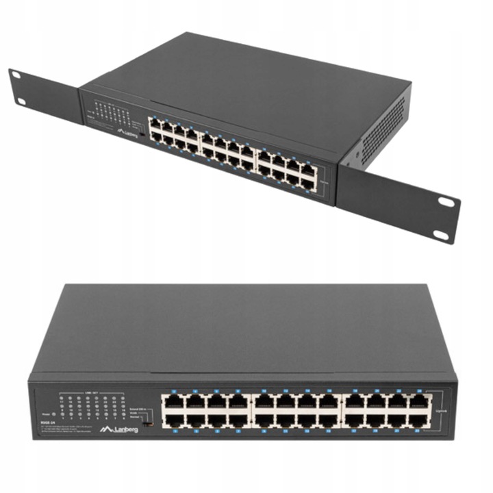 SWITCH 24 PORTY LANBERG RSGE-24 1GB RACK 19 METALOWY NIEZARZĄDZALNY