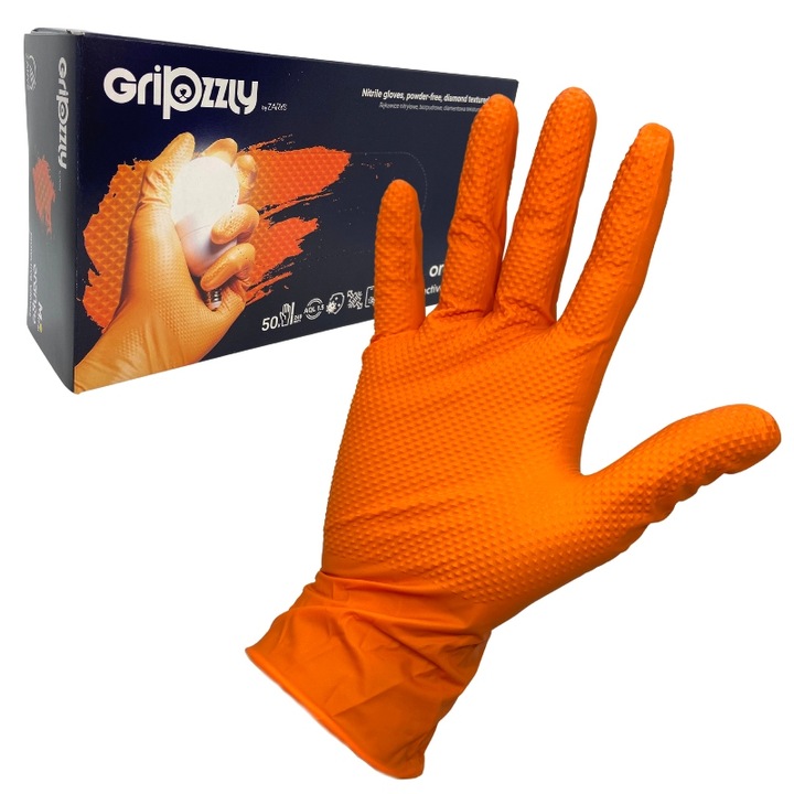 RĘKAWICE ochronne NITRYLOWE GRIPZZLY GRIPY ZARYS pomarańczowe roz.L 50