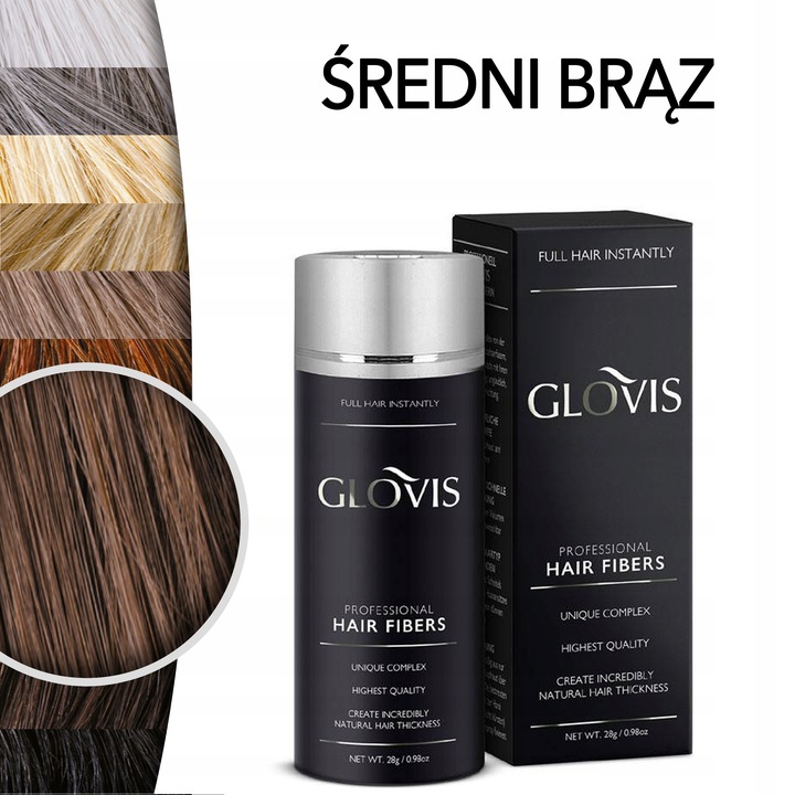Włókna GLOVIS 28g Średni Brąz Med Brown Mikrowłókna do Włosów