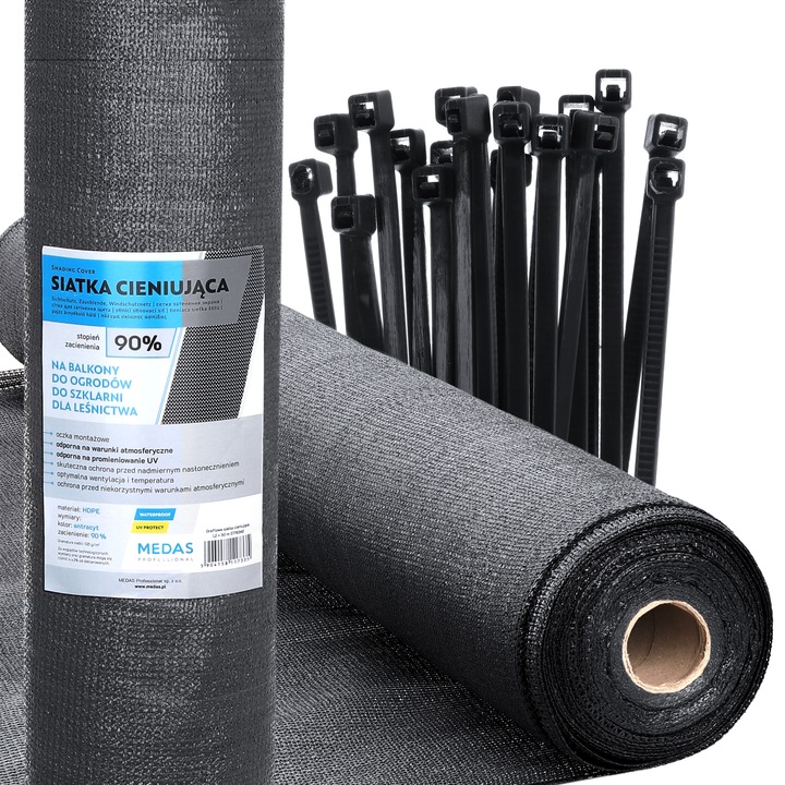Szara siatka cieniująca 90% 1,5x10 balkonowa, płot