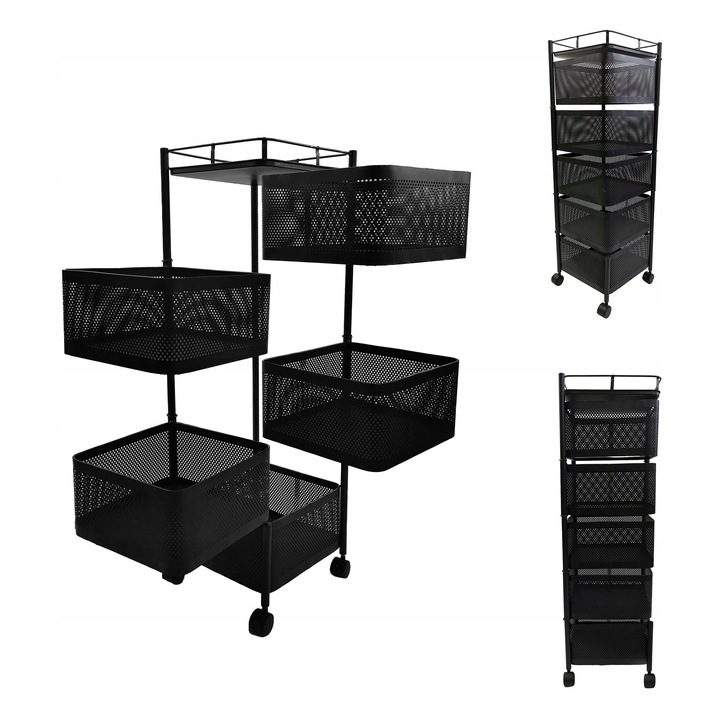 REGAŁ KUCHENNY MOBILNY STOLIK NA KÓŁKACH WÓZEK 6-POZIOMOWY 5 KOSZY