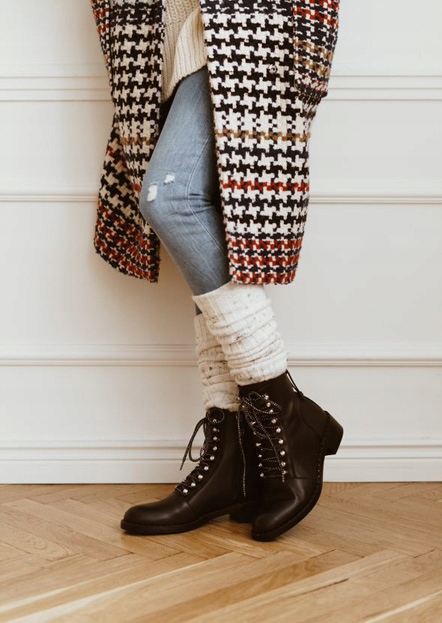 Getry z wełną, ciepłe ocieplacze w warkocze, ECRU