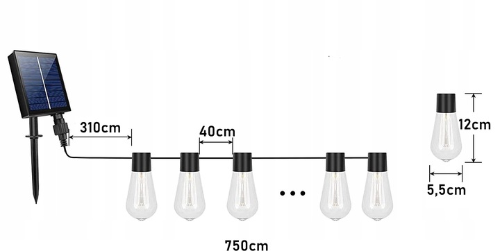 GIRLANDA SOLARNA lampki ogrodowe ŻARÓWKI duże LED