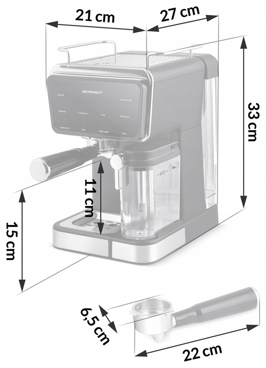 Ekspres do kawy ciśnieniowy kolbowy spieniacz pojemnik 20 bar 1350W
