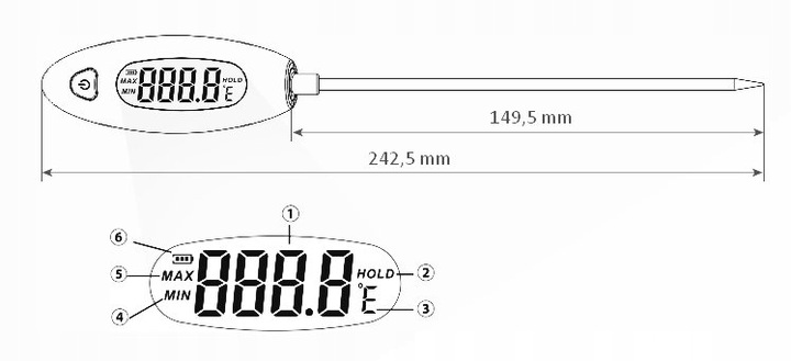 TERMOMETR KUCHENNY CYFROWY DO ŻYWNOŚCI GOTOWANIA Z SONDĄ -50°C +300°C