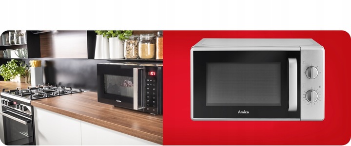 KUCHENKA MIKROFALOWA MIKROFALÓWKA AMMF 20M1S AMICA 700W SREBRNA 20L INOX