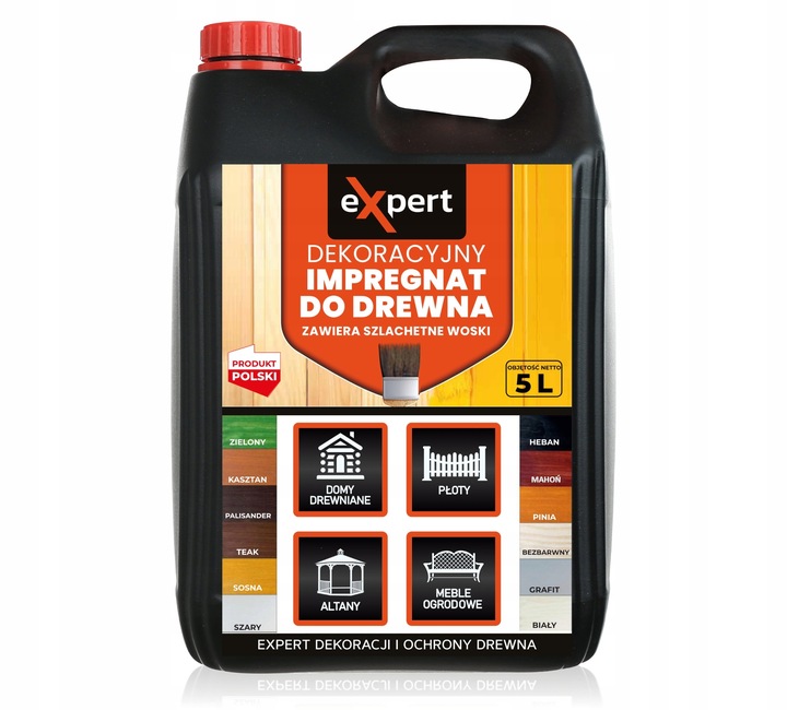 TRWAŁY IMPREGNAT I FARBA 2w1 DO DREWNA OGRODOWEGO Z WOSKAMI 5L 12 KOLORÓW !