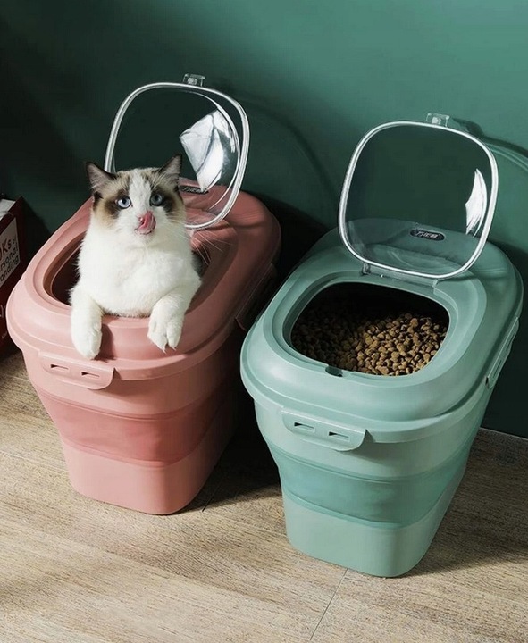 DUŻY POJEMNIK NA KARMĘ DLA PSA SKŁADANY SILIKON RÓŻOWY