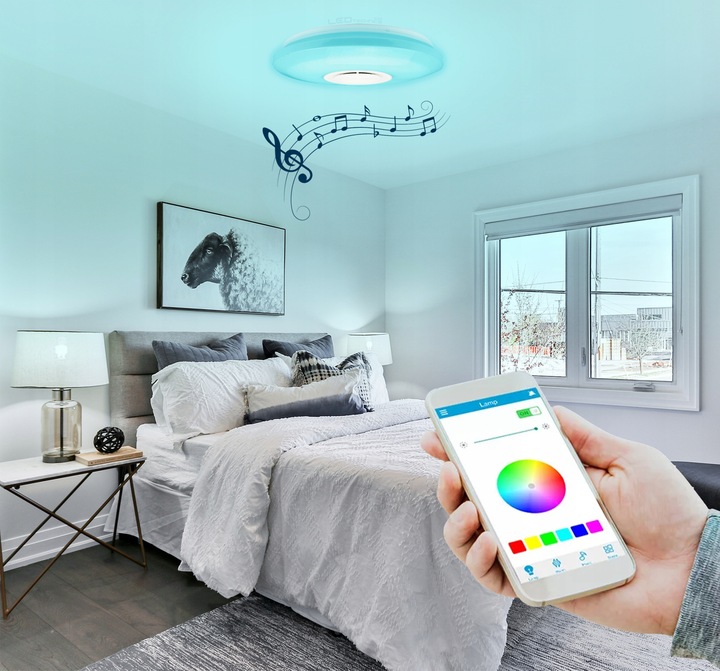 Lampa plafon LED RGB Kolorowa GŁOŚNIK Bluetooth 60w + Pilot Aplikacja