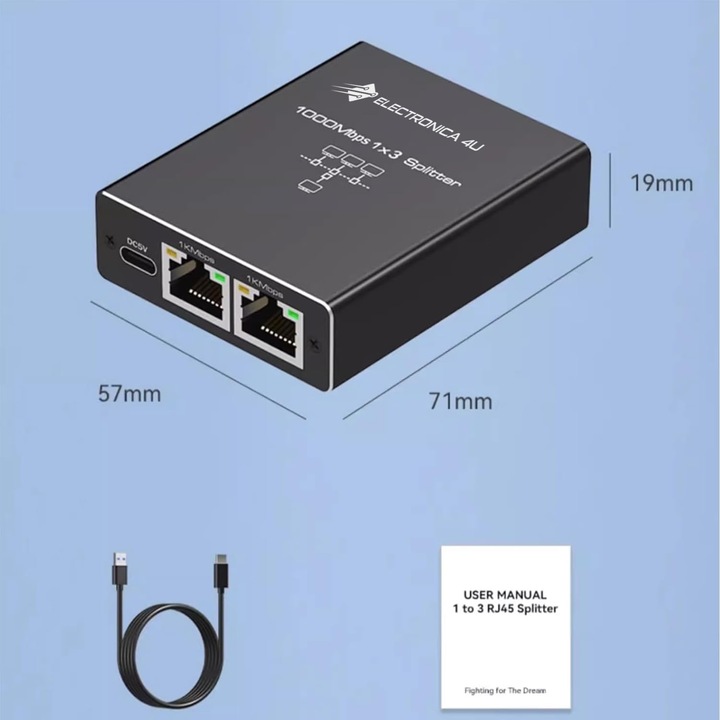 Adapter rozdzielacz mini Switch splitter LAN Ethernet RJ45 3xRJ45 1000M 1GB