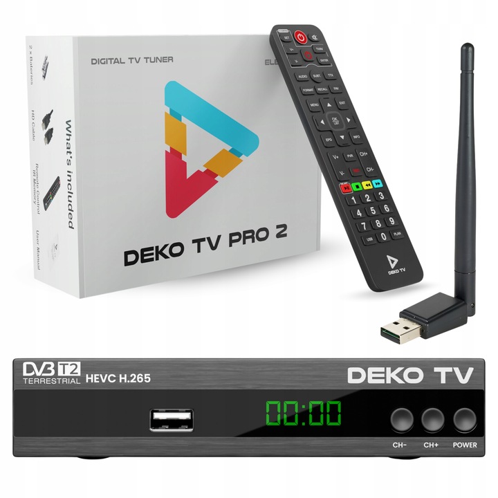 Tuner Dekoder TV Naziemnej DVBT2 DVBT 2 DVB T2 HEVC DEKO PRO2 + Antena