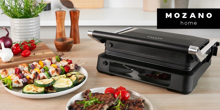 GRILL ELEKTRYCZNY OPIEKACZ ROZKŁADANY 6 PROGRAMÓW 2 TERMOSTATY 2000W