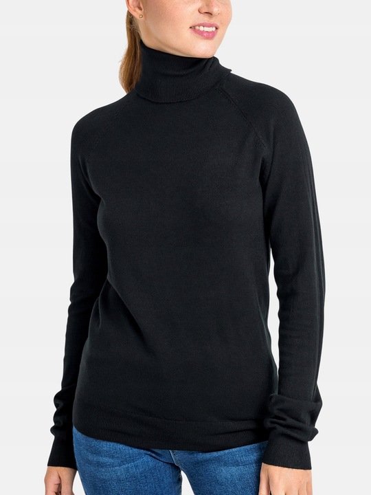 Golf Sweter Damski z Wiskozą Gładki Długi Rękaw Klasyczny Czarny L