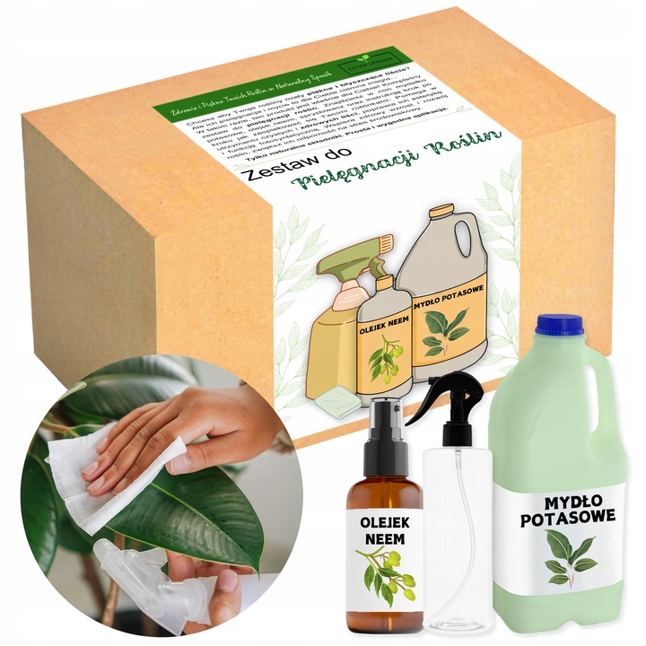 ZESTAW DO CZYSZCZENIA ROŚLIN LIŚCI KWIATÓW OLEJEK NEEM OLEJ MYDŁO POTASOWE