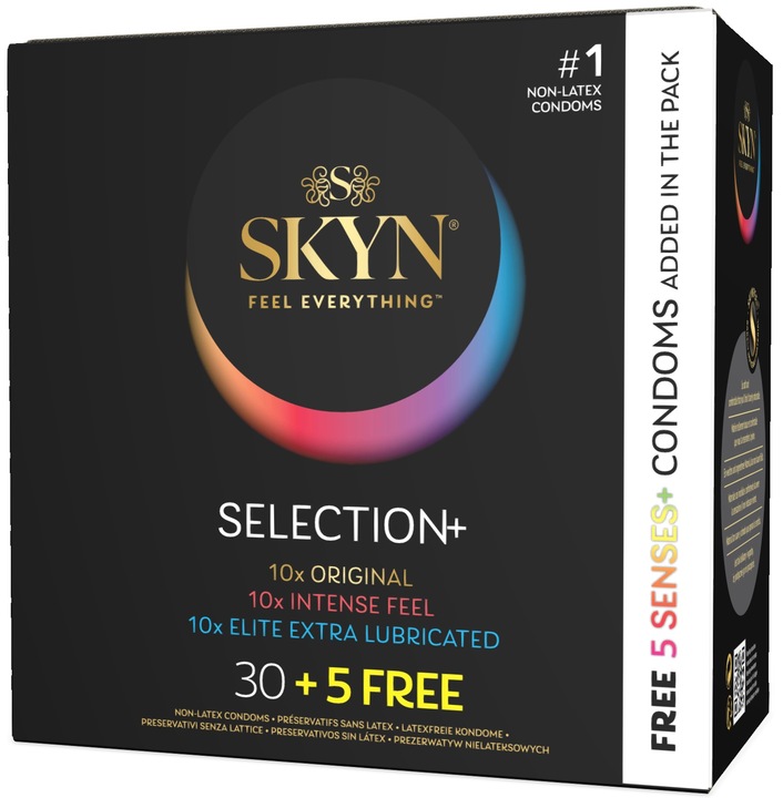 SKYN Selection+ Prezerwatywy Bez Lateksu mix 35 sztuk Cienkie i Stymulujące