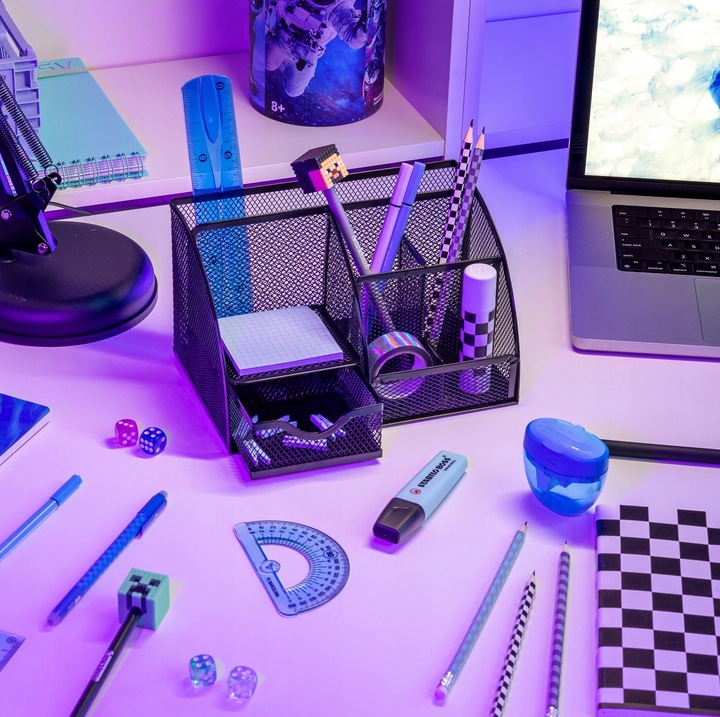 Organizer na Biurko Przybornik na Kredki Pojemnik Szufladka Metalowy Czarny