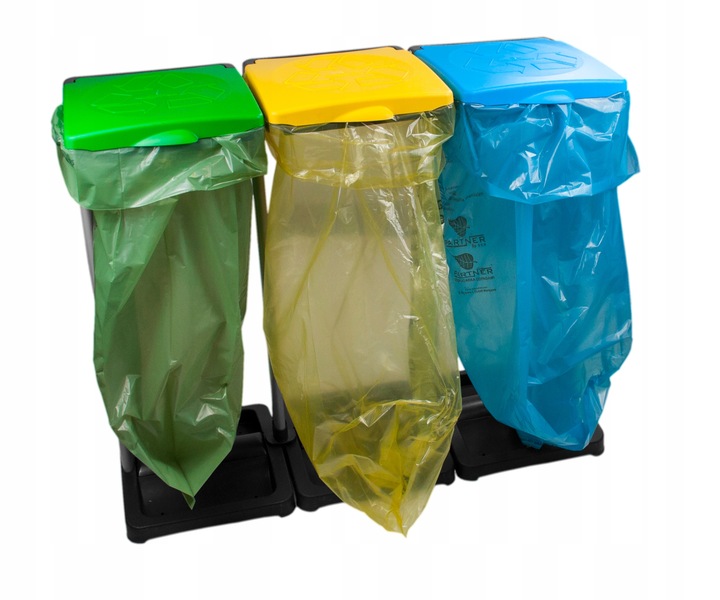 KOSZ STOJAK NA WORKI DO SEGREGACJI ŚMIECI 3 STANOWISKA KOSZ NA ŚMIECI 360L