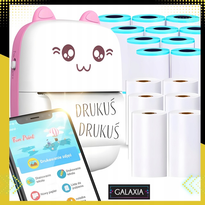 Mini Drukarka Termiczna DRUKUŚ ORYGINALNY Do Zdjęć Przenośna + 11 ROLEK