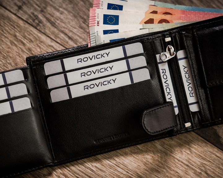 ROVICKY elegancki portfel męski skórzany STOP RFID