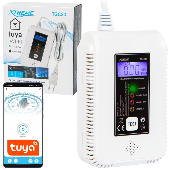 CZUJNIK CZADU I GAZU 2W1 WIFI TUYA DETEKTOR TLENKU WĘGLA CO METAN BUTAN