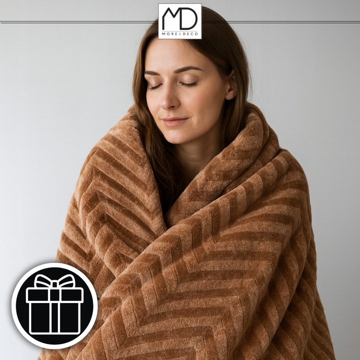 Ciepły koc ozdobny narzuta na łóżko prezent pled 200x220 cm brązowy