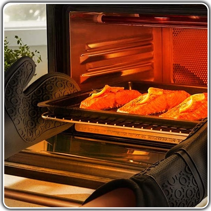 Rękawice KUCHENNE Silikonowe DO Piekarnika Kuchni ŻAROODPORNE 2szt Czarne