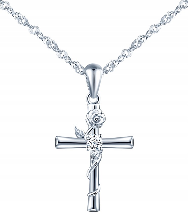 NASZYJNIK SREBRNY KRZYŻYK KRZYŻ ŁAŃCUSZEK DAMSKI KOMUNIA SREBRO PRÓBA 925