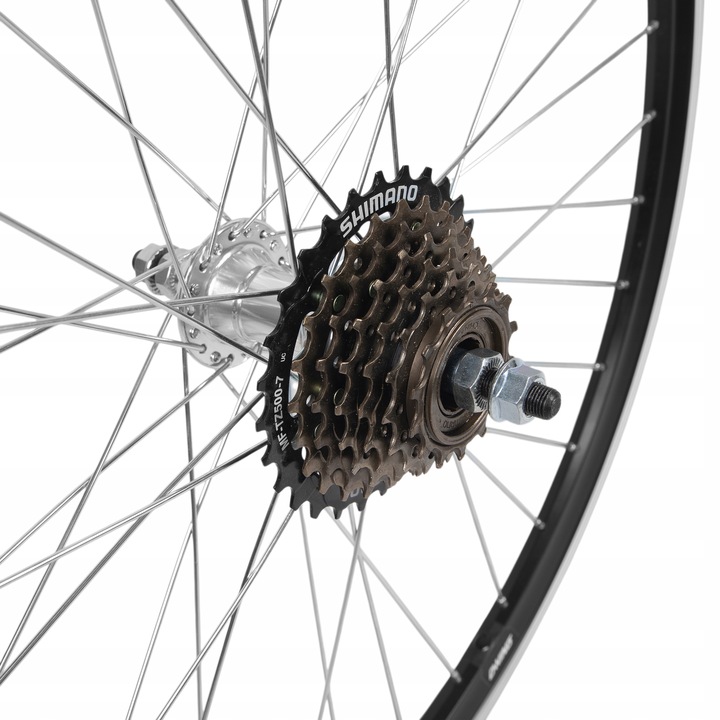 KOŁO ROWEROWE 26 CALI TYŁ TYLNE WOLNOBIEG 7 RZĘDOWY ALU V-BRAKE CZARNE