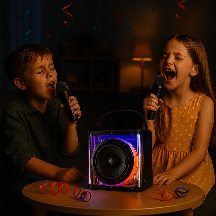 GŁOŚNIK BLUETOOTH Z MIKROFONEM KARAOKE MODE BT 5.4 USB LED MIKROFON 2X