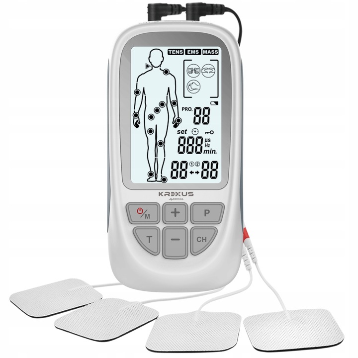 Elektrostymulator mięśni nerwów TENS EMS MASAŻ 73 programy Krexus