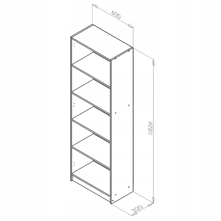 REGAŁ NA KSIĄŻKI SONOMA 5 PÓŁEK 60 CM SEGREGATORY
