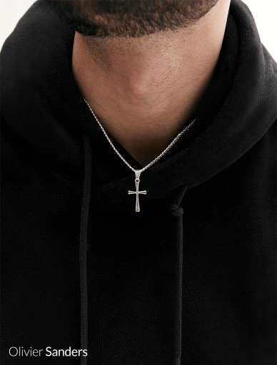 SREBRNY ŁAŃCUSZEK Z KRZYŻYKIEM NASZYJNIK MĘSKI PANCERKA 925 GRAWER CHŁOPAKA