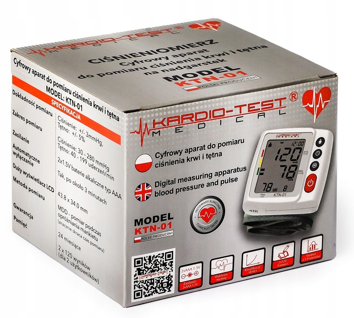 CIŚNIENIOMIERZ NADGARSTKOWY automatyczny ARYTMIA pamięć 2x120 ETUI