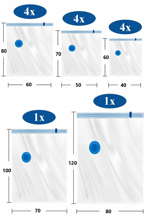 WORKI PRÓŻNIOWE TORBY NA UBRANIA ZESTAW 14szt -5 ROZMIARÓW- +POMPKA