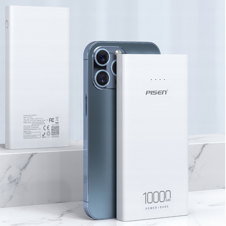 POWERBANK 10000 MAH 12W QC USB / MICRO / USB-C PD BIAŁY DO IPHONE APPLE