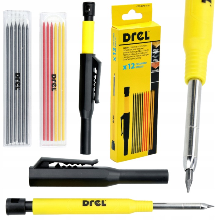 Ołówek stolarski automatyczny rysik budowlany + temperówka + 12szt wkładów