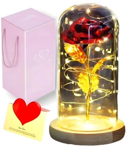 WIECZNA RÓŻA W SZKLE PREZENT ŚWIECĄCA LED PREZENT NA ŚWIĘTA DLA ŻONY