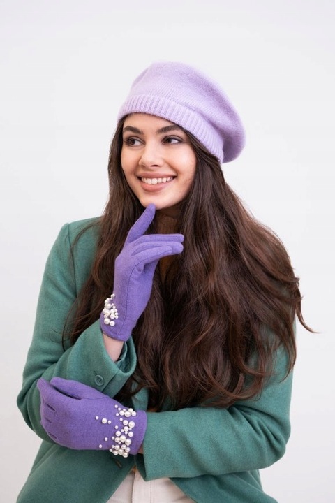 Beret damski angorowy Knitted Moments - ciepły, angora Czarny