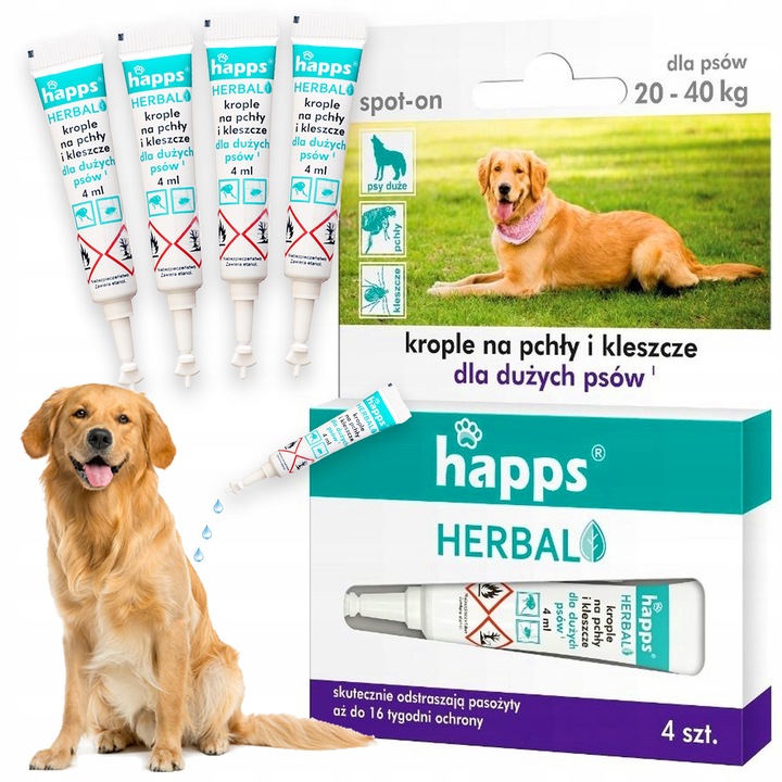 HAPPS KROPLE NA PCHŁY KLESZCZE DLA PSÓW 20-40KG