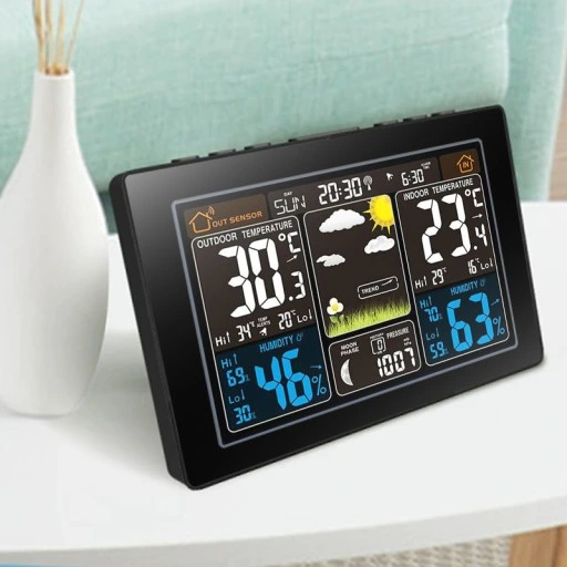 BEZPRZEWODOWA STACJA POGODY LCD POGODOWA HIGROMETR BAROMETR DCF + CZUJNIK