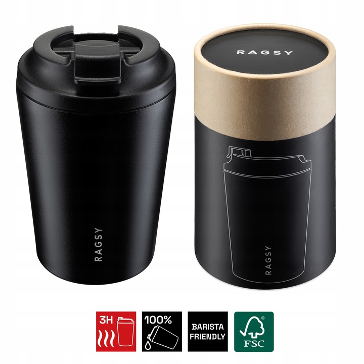 Kubek Termiczny ze stali nierdzewnej BPA FREE Simply Cup 340 ml - Black