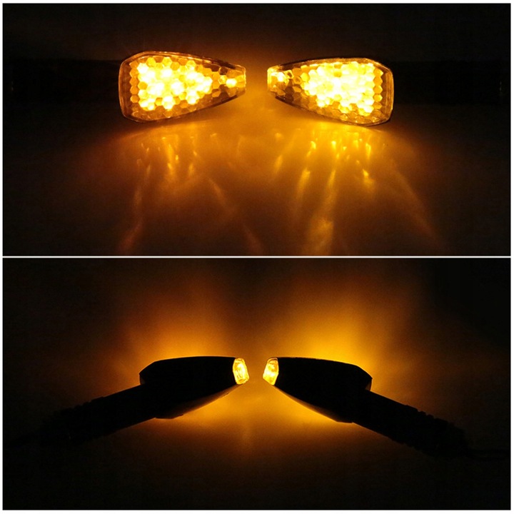 4x KIERUNKOWSKAZY MOTOCYKLOWE QUADA HOMOLOGACJA 12 V CZARNE DYMIONE 14 LED