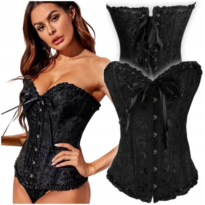 Gorset wyszczuplający brzuch talię wiazany koronka gotyk czarny